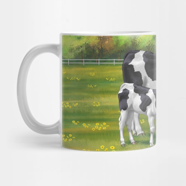 Holstein Friesian Cow and Cute Calf in Summer Pasture by csforest